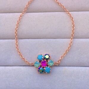 Turquoise, Pacific Green Opal+ Fuchsia Rose Gold Crystal Flower Bracelet